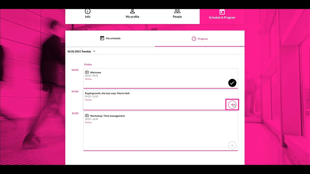 Attending an event - Schedule and program